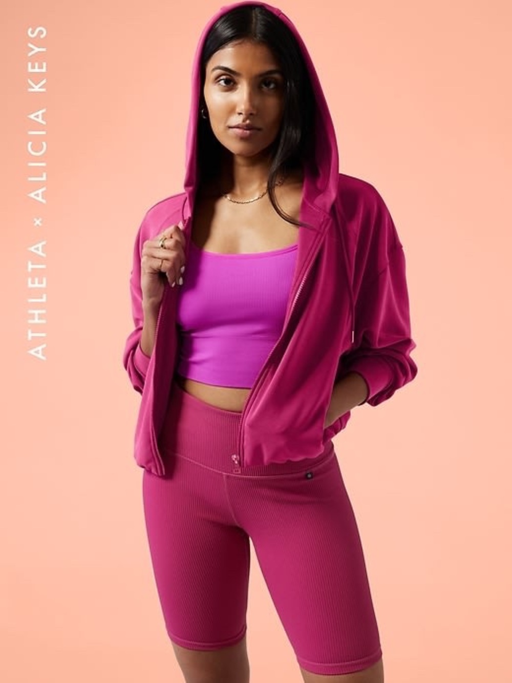 Athleta x Alicia Keys Supersoft Magenta Cropped Hoodie Zip Jacket
